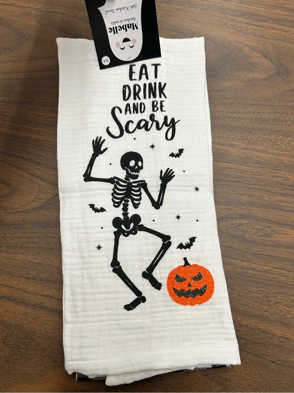 New Mabelle Eat Drink and Be Scary Halloween Skeleton Kitchen Towel 2 Pack